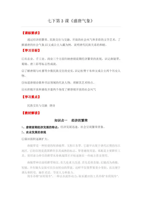 人教版七年级历史下册第一单元 第3课《盛唐气象》教案