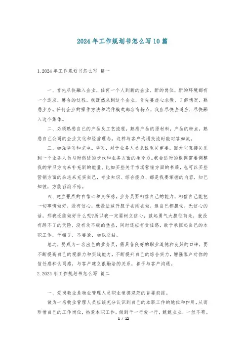 2024年工作规划书怎么写10篇-                    