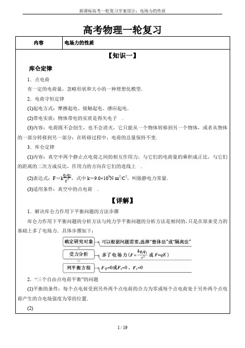 新课标高考一轮复习学案设计：电场力的性质