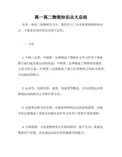 高一高二物理知识点大总结