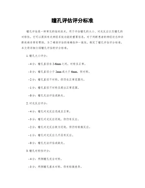 瞳孔评估评分标准