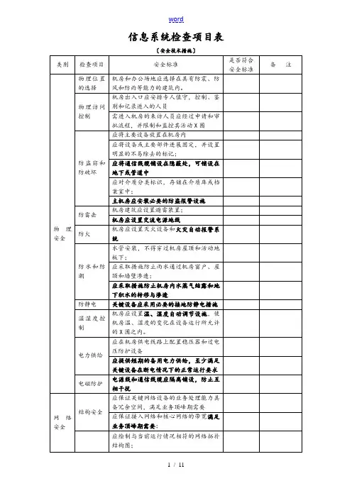 信息系统网络安全系统检查表