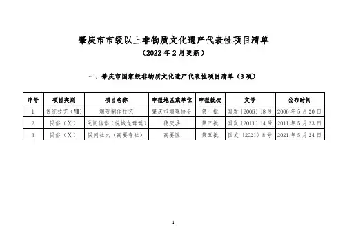 肇庆市国家级、省级、市级以上非物质文化遗产代表性项目清单