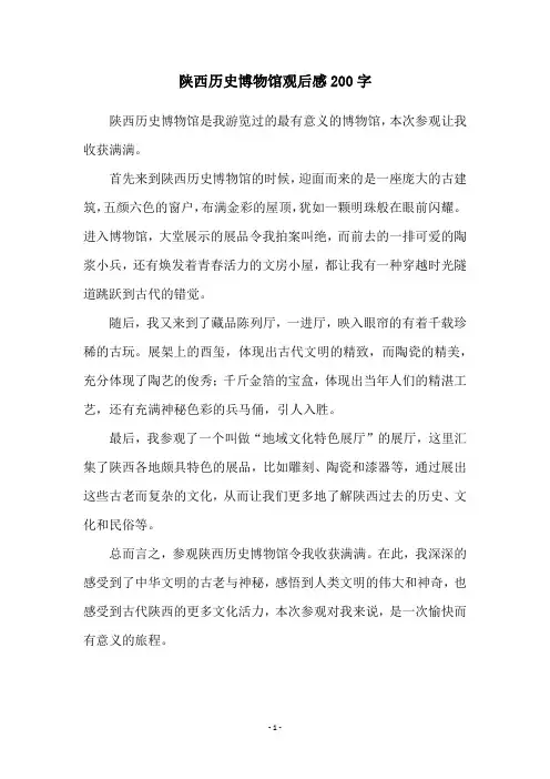 陕西历史博物馆观后感200字
