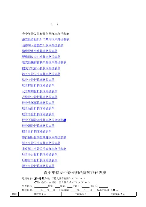 骨科临床路径表单汇总