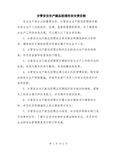 分管安全生产副总经理的安全责任制