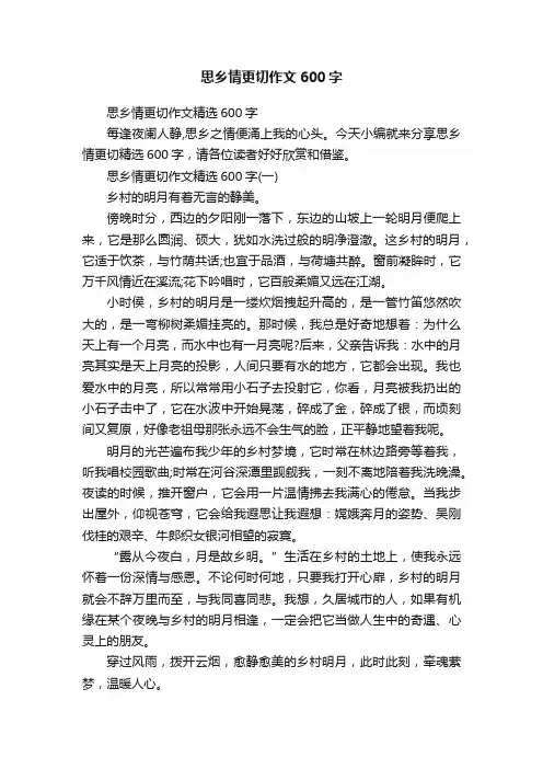 思乡情更切作文精选600字