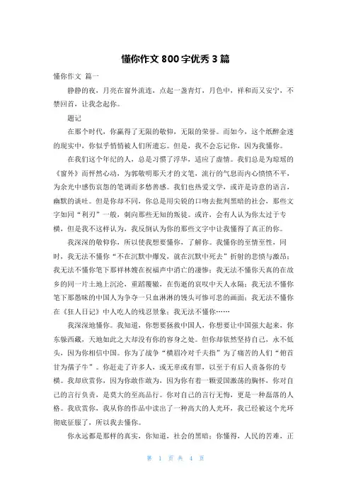 懂你作文800字优秀3篇