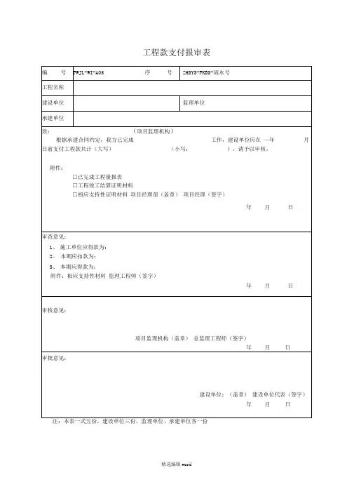 工程款支付报审表模板