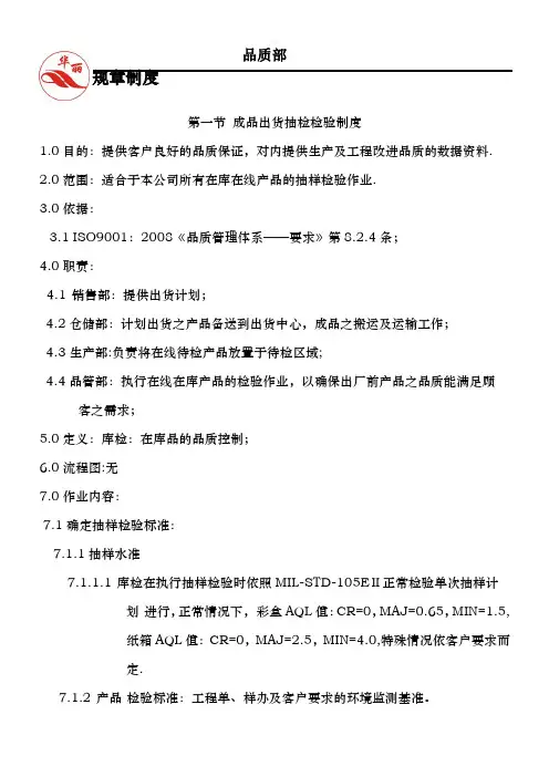 成品出货抽检检验制度