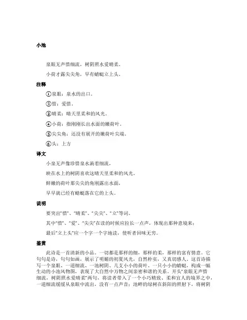 杨万里的古诗《小池》赏析