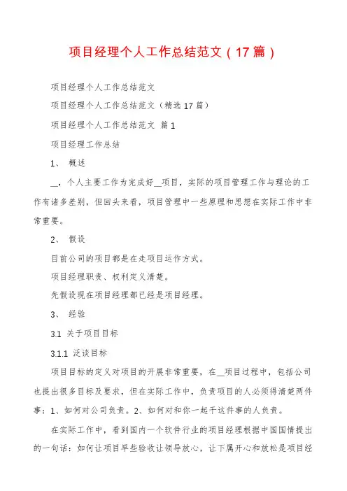 项目经理个人工作总结范文(17篇)