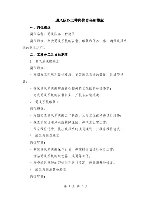 通风队各工种岗位责任制模版