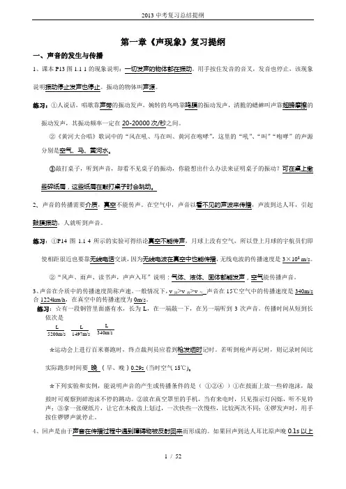 2013中考复习总结提纲