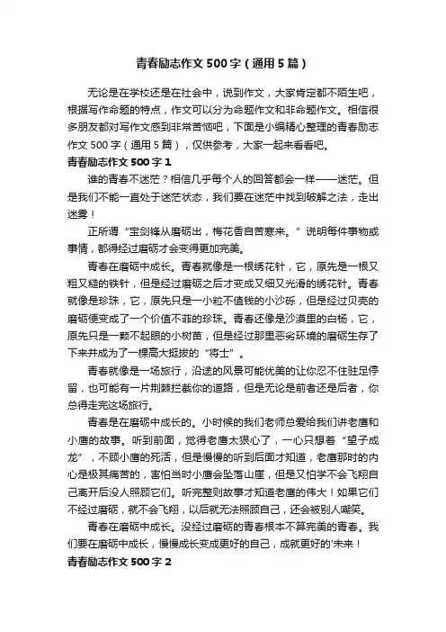 青春励志作文500字（通用5篇）