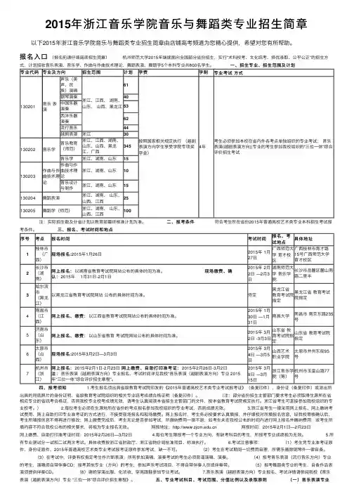 2015年浙江音乐学院音乐与舞蹈类专业招生简章