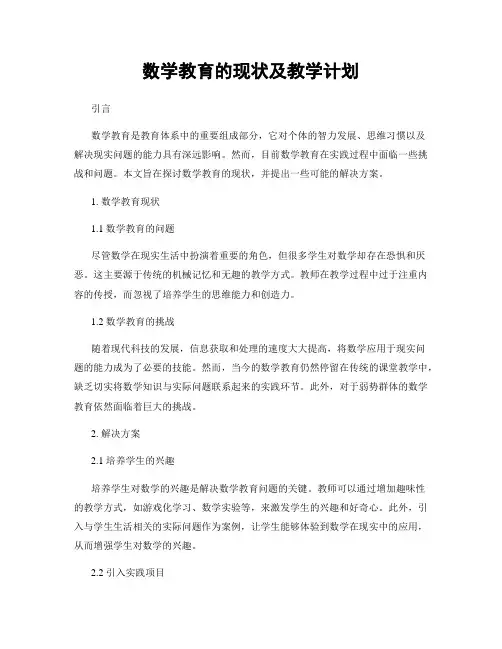 数学教育的现状及教学计划