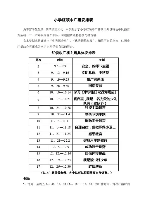 小学红领巾广播安排表