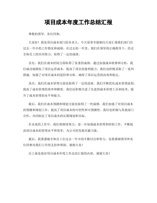 项目成本年度工作总结汇报
