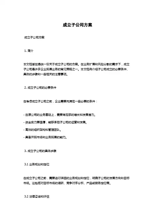 成立子公司方案