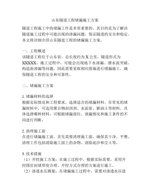 山东隧道工程堵漏施工方案
