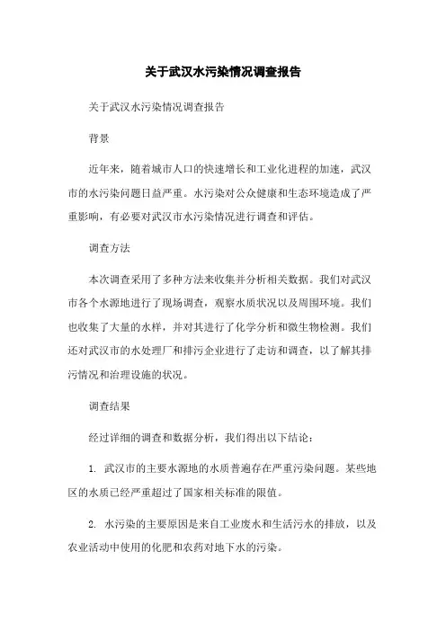 关于武汉水污染情况调查报告