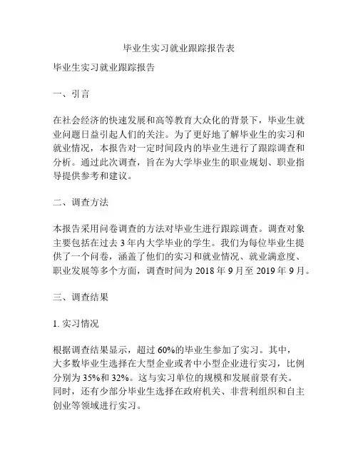 毕业生实习就业跟踪报告表