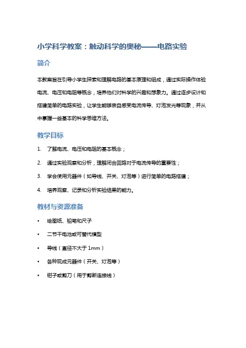 小学科学教案：触动科学的奥秘——电路实验
