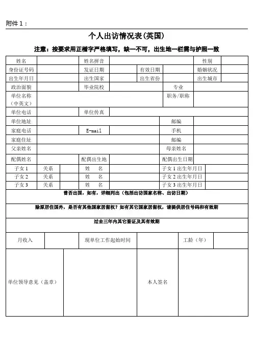 个人出访情况表(英国)