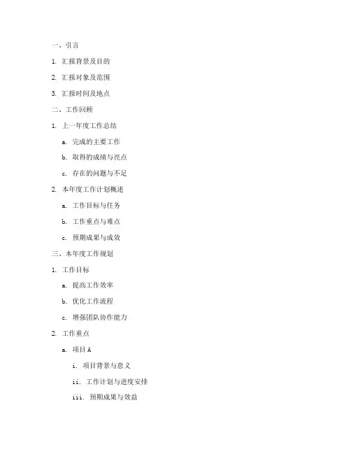 工作规划汇报提纲
