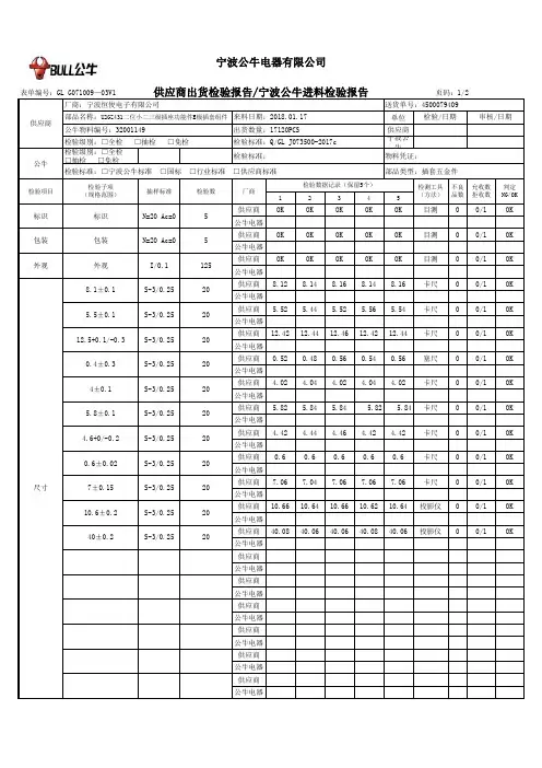 宁波公牛-供应商出货检验报告宁波公牛进料检验报告