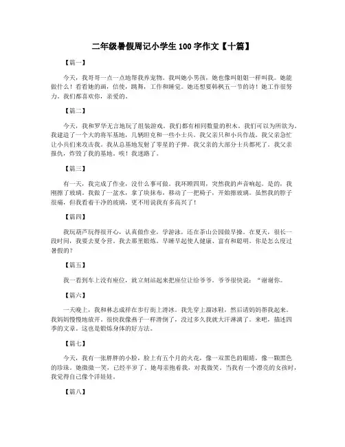 二年级暑假周记小学生100字作文【十篇】