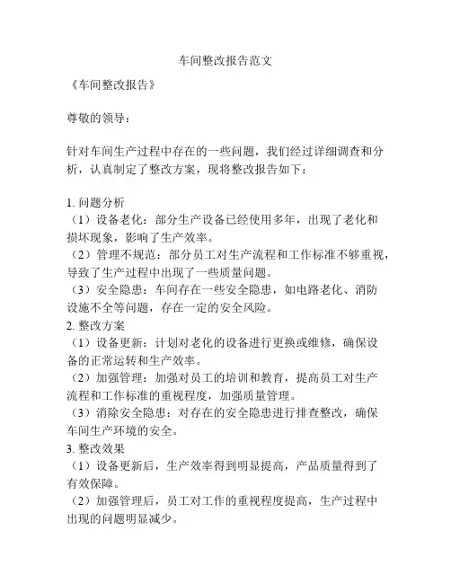 车间整改报告范文