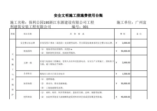 安全文明施工措施费使用台账