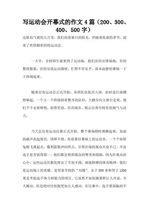 写运动会开幕式的作文4篇(200、300、400、500字)