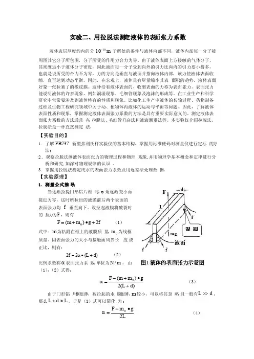 用拉脱法测定液体的表面张力系数实验