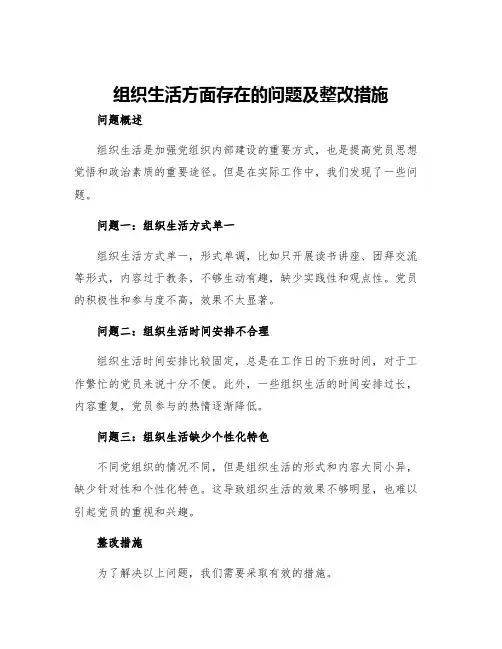 组织生活方面存在的问题及整改措施
