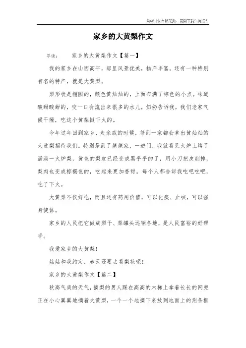 家乡的大黄梨作文
