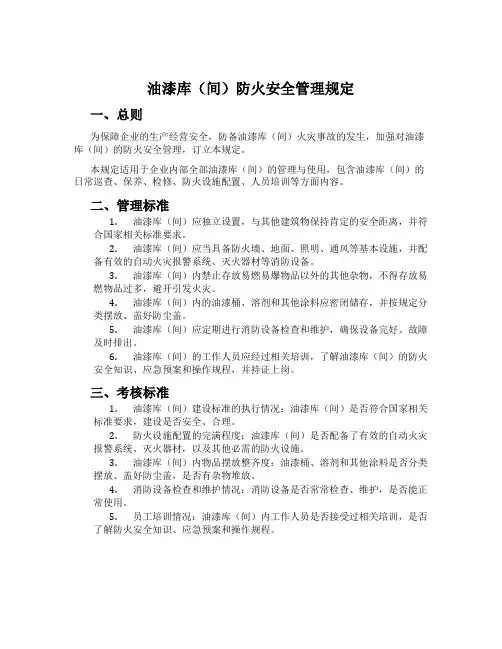 油漆库(间)防火安全管理规定
