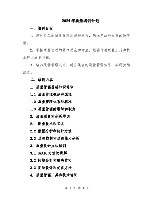 2024年质量培训计划