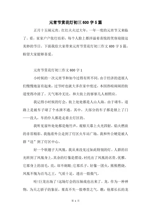 元宵节赏花灯初三600字5篇