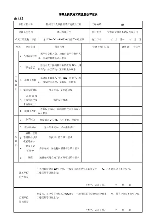[宝典]C20砼压顶评定表