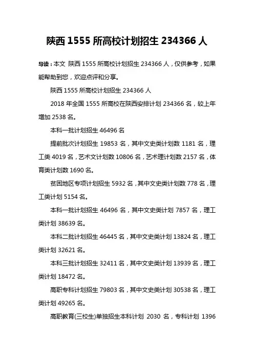 陕西1555所高校计划招生234366人