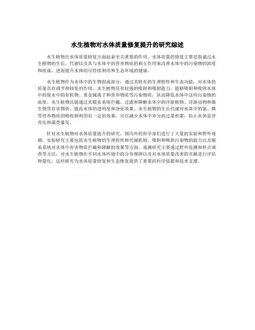 水生植物对水体质量修复提升的研究综述