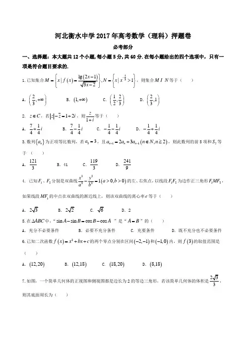 河北衡水中学2017年高考数学(理科)押题卷