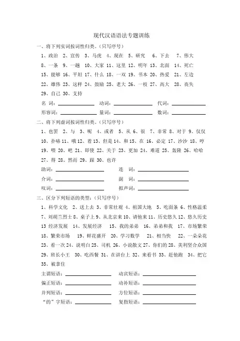 现代汉语语法专题训练