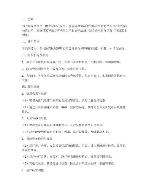 公司防抗台风工作预案