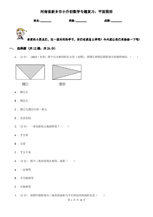 河南省新乡市小升初数学专题复习：平面图形