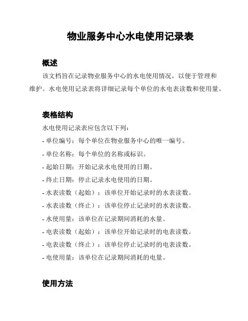 物业服务中心水电使用记录表