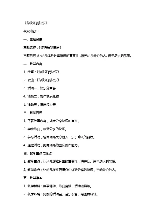 中班主题教案及教学反思《你快乐我快乐》